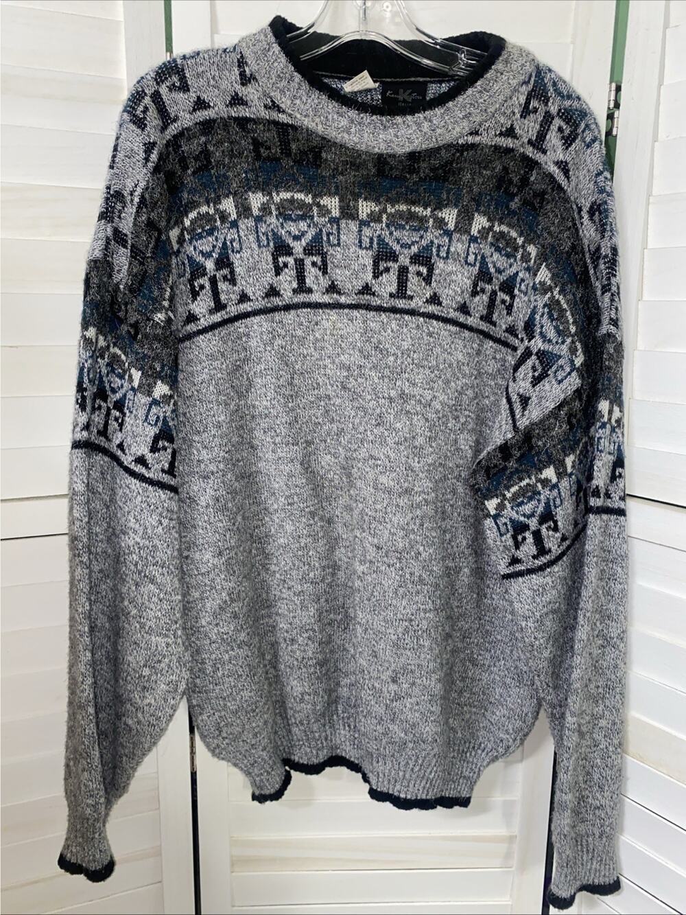 80s 90s Kerrington Italia Pullover Sweater Gray Wool Blend Sz Large
